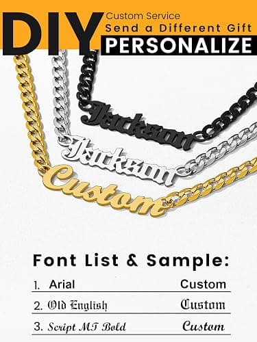 GoldChic JEWELRY Name Necklace Personalized for Men, Womens Custom Name Plate Chain, Stainless Steel Customized Old English Nameplate Choker with Curb Chains Custom, 16 inches to 30 inches thumbnail 5