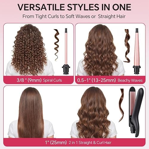 YEGUBEGU 3 in 1 Curling Iron Set with Flat Iron Hair Straightener | Ceramic Wand Curler with 14 Temps & LCD Display for Short Long Hair, Dual Voltage for Travel, for Natural Waves, Spiral Curls thumbnail 2