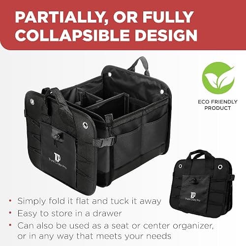TRUNKCRATEPRO Trunk Organizer For Car, Suv, Truck | Premium Adjustable Multi Compartments Collapsible Car Trunk Organizer With Securing Straps & Non-Slip Bottom (Large Size, Black) thumbnail 5
