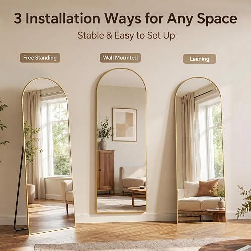 Antok Full Length Mirror, 58"x18" Floor Mirror with Stand, Gold, Arched | Shatter-Proof Glass, Floor Standing, Hanging, Leaning, HD Full Body Mirror with Aluminum Alloy Frame for Bedroom Livingroom thumbnail 6