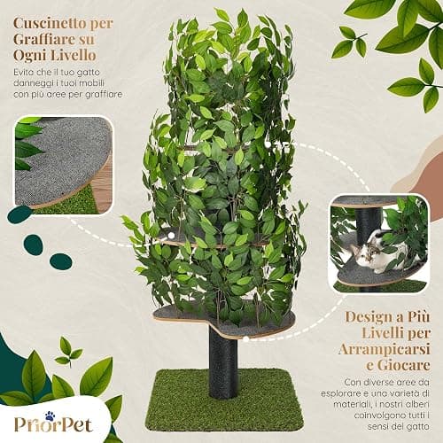 Albero per gatti con Foglie Intercambiabili - Brevettato Tiragraffi per Gatti Adulti, per Arrampicarsi Nascondersi e Dormire - Più Livelli, Facile da Montare - Tiragraffi Gatto Costruzione Robusta thumbnail 3