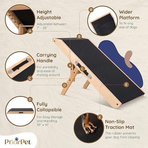 Dog ramp for Couch – Non-Slip, Sturdy Build Foldable Dog ramp – Supports up to 200lbs – Adjustable 7'' to 20'' – Landing Platform Seamlessly Connects – Birchwood Pet Ramp for Small Dogs – Natural thumbnail 3