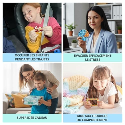 FrenchWay Fidget Toys Pack – Lot de Jouets Anti Stress pour Enfants et Adultes – Objets Satisfaisants pour Evacuer le Stress et Booster la Concentration – Pop It Balle Anti-Stress Main Collante Inclus thumbnail 5