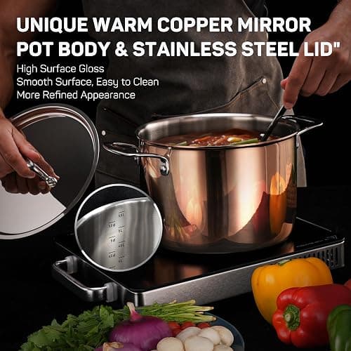 Ciwete Whole Tri-ply 18/10 Stainless Steel Cookware Set, 10 Pcs Elegant Copper Pots and Pans Set, Induction Cookware, Frying Pans, Saucepans & Stock Pot with Lid, Ideal Gift for Wedding, Housewarming thumbnail 5