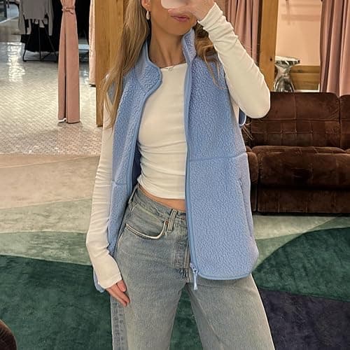 Hixiaohe Sherpa Fleece Vest for Women Trendy Warm Sleeveless Vests Jacket Lightweight Zip Coats with Pockets Fall Outerwear thumbnail 6