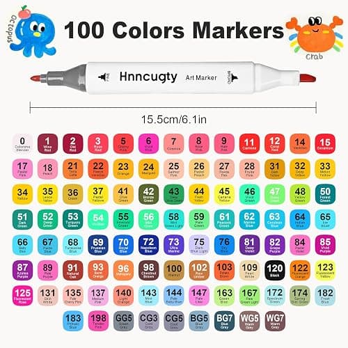 Hnncugty Alcohol Markers Set 100 Colors, Dual Tips Coloring Art Markers Set with Case & Holders, Chisel & Fine Artist Sketch Pens Art Supplies for Adult Coloring Books, Drawing, Painting, Sketching thumbnail 4