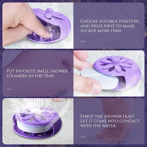 SHARLOVY Purple Shower Steamers Tray, Big Suction Cup Shower Steamer Tablet Holder Dish for Long Lasting Use, Flake Bath Bombs Container, Adornment Household Supply Car Decoration Yoga Decor thumbnail 7