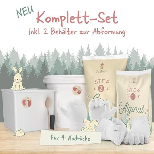 SOULBABY® Gipsabdruck Baby Hand und Fuß [4 Abdrücke] I 100% Made in Germany I Baby Geschenk Geburt Junge & Mädchen I Babyabdruck Set I Fußabdruck & Handabdruck Baby I Geschenk zur Geburt - Gipsabdruckset Baby Hand & Fuß thumbnail 3