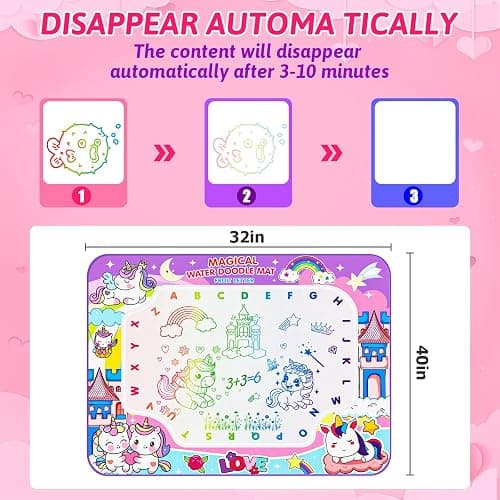 Water Doodle Mat,40 x 32 Inch Large Drawing Mat with Backpack,Educational Toys Gifts for Kids Boys Girls,Mess Free Painting for Toddlers Age 2 3 4 5 6 7 8 Year Old thumbnail 2
