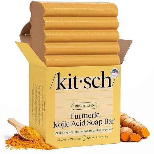 Kitsch Kojic Acid Soap – Turmeric Soap Bar with Hyaluronic Acid & Shea Butter – Brightening & Hydrating Body Wash & Face Wash for Dark Spots, Even Skin Tone & Natural Glow - Made in USA - 4 oz - Image 1