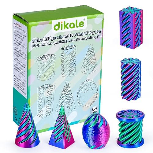 dikale 6 Packs Spiral Cone 3D Printed Fidget Toy Set, Flexible Impossible Cone Pyramid Passthrough Toys for Stress Relief, Desk Deco Relaxing for Kids Adults, Rose Red + Dark Blue & Dark Blue + Green thumbnail 7