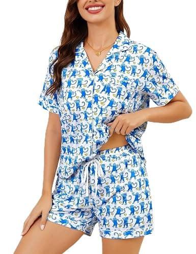 SWOMOG Womens Button Down Pajamas Set Short Sleeve Sleepwear Bride Soft Pj Lounge Sets XS-3XL - Image 1