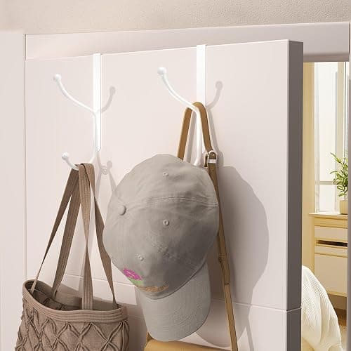 niffgaff Over Door Hook 4-Pack - Heavy Duty Door Hook with Support Pads, No Drilling Required, Anti-Rust Door Hanger, 6.5 Inches Tall, Fits Interior Doors Up to 1⅜ Inches Thick, Alloy Metal, White - 1 3/8 in - White thumbnail 2