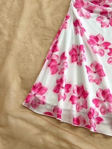 SHENHE Girl's Floral Ruched Spaghetti Strap Sundress Mesh A Line Flowy Boho Mini Dress thumbnail 5