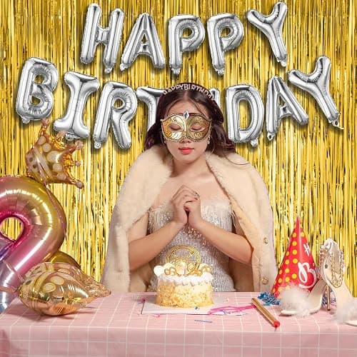 2 Pack Gold Fringe Curtain Backdrop Tinsel Streamers Birthday Party Decorations Christmas Photo Booth Backdrop Halloween New Year Graduation Baby Shower Theme Party Decorations thumbnail 5