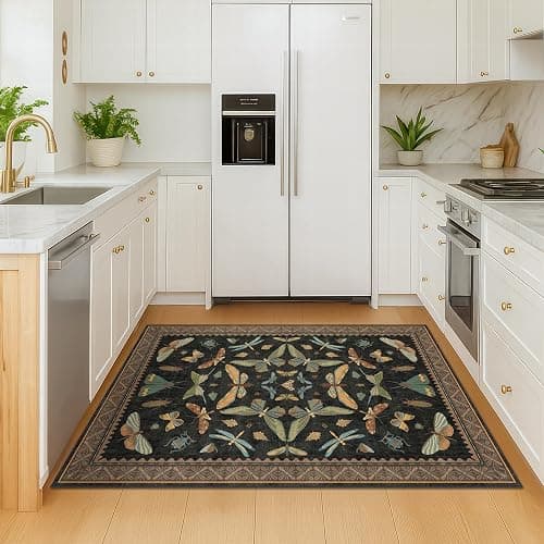 Insect Print Washable 4x6 Entryway Rug - Non-Slip Low Pile Area Rug for Large Kitchen, Bedroom, Office - Ultra Soft Aesthetic Decor, Black & Brown thumbnail 8