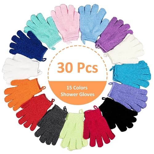 30 Pcs Exfoliating Gloves for Shower, 15 Colors Body Exfoliator Glove with Hanging Loop, Scrub Exfoliate Glove Mitt Bath Face Spa Hand Scrubber Wash Deep Scrubbing Dead Skin for Women Men, by Aisuly thumbnail 2
