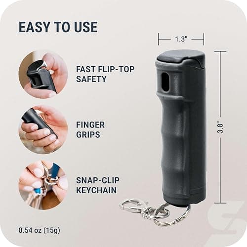 SABRE Pepper Spray with Fast Flip Top Safety & Snap‑Clip Keychain for Self Defense - Maximum Police Strength OC with UV Marking Dye, Finger Grip, 10‑Sec. Spray, 14-ft Range, Made in USA, 0.54 fl oz thumbnail 2