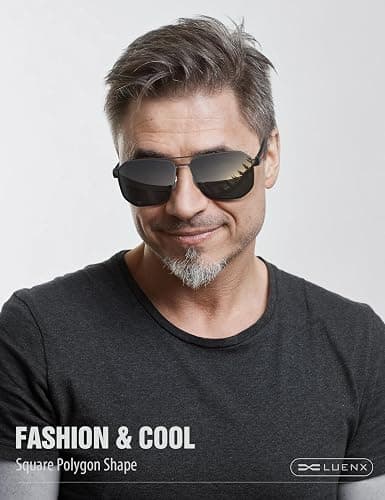 LUENX Aviator Sunglasses for Men Square Polarized Polygon Lens - UV 400 Protection with Accessories 61MM Driving Outdoor thumbnail 2