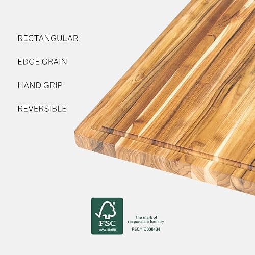Teakhaus Cutting Board - Medium (M) Wood Cutting Board with Juice Groove and Grip Handles - 18”L x 14”W - Thin, Lightweight, Reversible Teak Edge Grain Wood - Knife Friendly - FSC Certified thumbnail 6