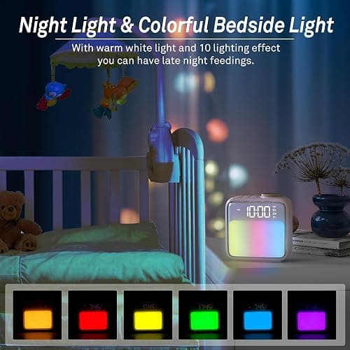 AIRIVO Alarm Clock Night Lights, Rechargeable Alarm Clock for Bedrooms, 6 Scenes & White Noise Sync, Dual Alarms & Snooze, for Heavy Sleepers, Gifts for Kids Teens (Pink) thumbnail 6