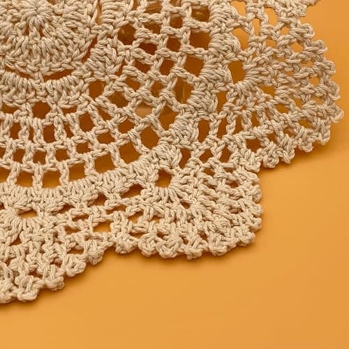 5 Piece 7 to 14 Inch Handmade Crochet Cotton Lace Doilies for Table, Beige thumbnail 5