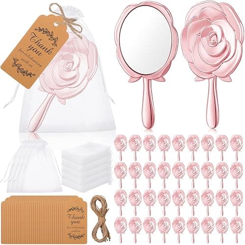 Suzile 36 Set Vintage Handheld Mirror Mini Rose Compact Mirror Quinceanera Party Favors Gift for Guests Princess Party Supplies with Thank You Tags for Wedding Bachelorette Souvenir Gift(Rose Gold) - Image 1