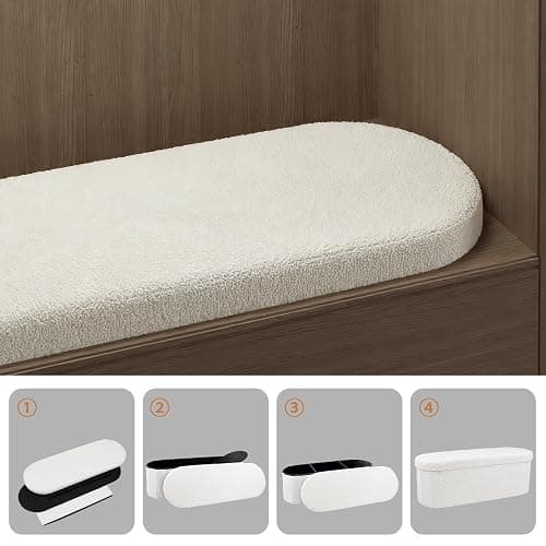 GLAXYFUR Oval Ottoman with Storage for Living Room, Sherpa Bench, Beige | 43.3 Inches Folding Chest, Foot Rest, End of Bed Bench for Bedroom, Hallway thumbnail 6