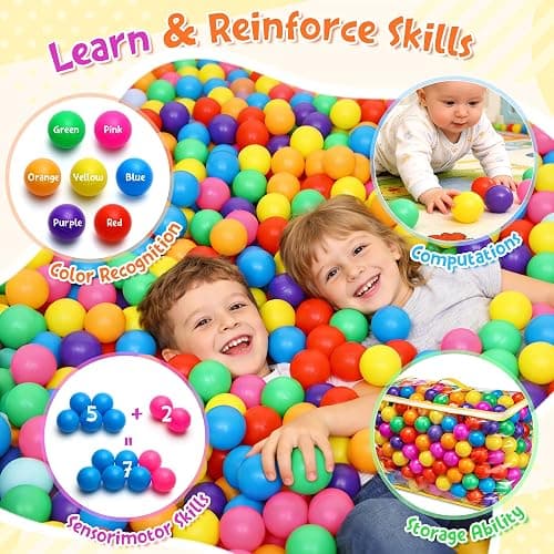 Hovenlay Ball Pit Balls Phthalate Free BPA Free Crush Proof Plastic - 7 Bright Colors in Reusable Play Toys for Kids with Storage Bag thumbnail 6