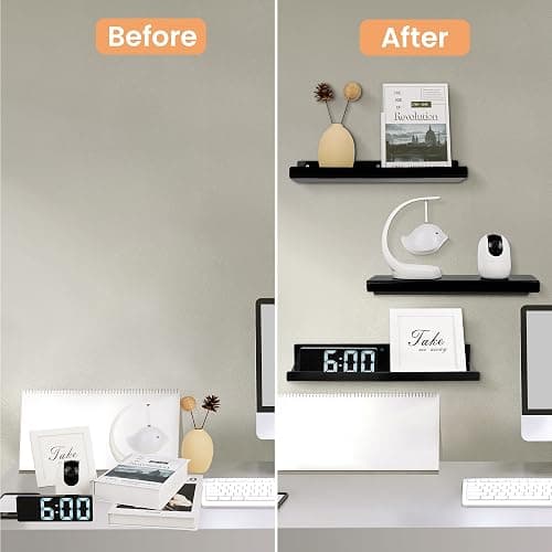 upsimples Acrylic Shelves for Wall Decor, 15" Display Shelf Perfume Organizer for Bathroom, Bedroom, Living Room, Floating Bookshelves for Kids, Black, 4 Pack thumbnail 6