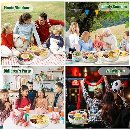 SanerCraft Rotating Snackle Box Container, Divided Fruit and Snack Tray with lid and Handle, Spinning Snack Container Veggie Platter for Parties, Picnics, Camping... thumbnail 6