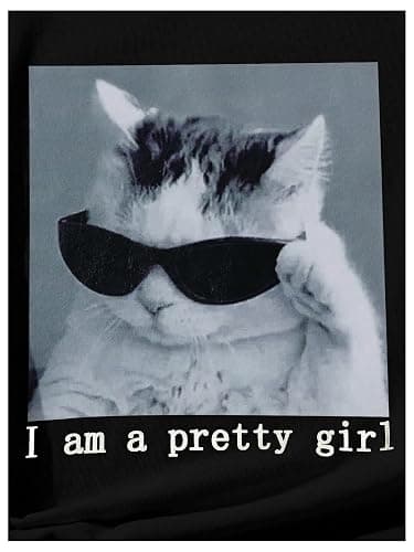 SOLY HUX Girl's Cute Cat Graphic Tees Letter Print Short Sleeve T Shirts Preppy Clothes Summer Tops thumbnail 4
