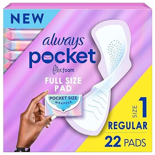 Always Pocket Feminine Pads for Women with FlexFoam, Size 1, Regular, with Wings, Unscented, 22 Count - 1 - 22