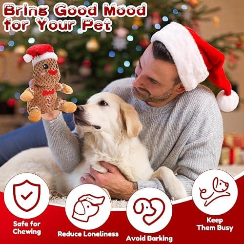 loncoldy Christmas Dog Toys Gingerbread Man Dog Squeaky Toy Cute Stuffed Large Plush Chew Toy to Keep Them Busy Interactive Puppy Toys Holiday Pet Toys for Dogs Gifts for Puppy, Small, Medium Breed thumbnail 5