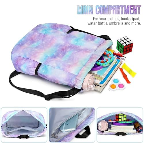 Ryushoyo Rainbow Galaxy Drawstring Backpack String Bag Lightweight Gym Bag Sackpack Sports Backpack for Women Girls Gym Shopping Sport Yoga Blue Purple thumbnail 4