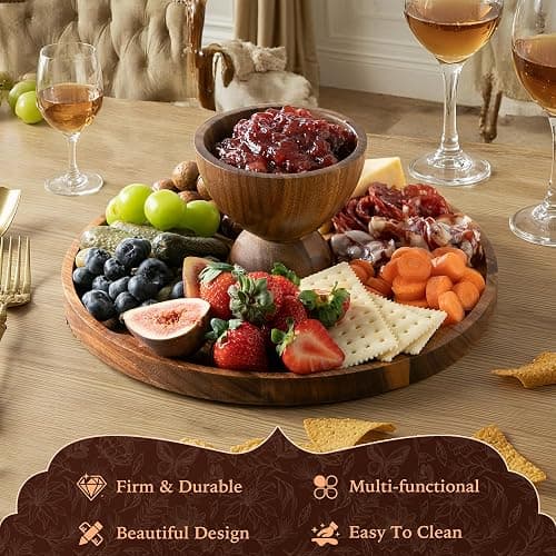 Fyctio Acacia Wood Cake Stand with Lid,12in Round Acrylic Cake Stand with Dome,2-In-1 Reversible Charcuterie Board with Lid,Large Wooden Baked Goods Display Holder,Perpare For Dessert,Cheese,Chips,Cookie thumbnail 2