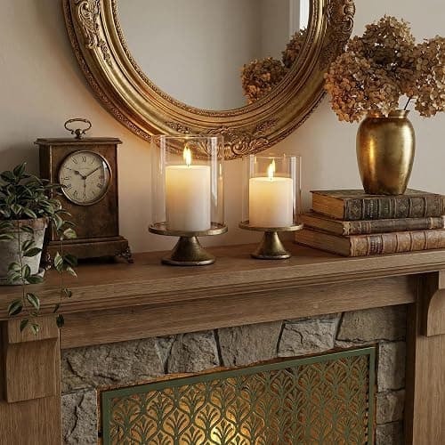 Set of 2 Hurricane Candle Holder Set with Glass Dome & Iron Base | Elegant Decorative Pillar Candle Holders for Living Room, Dining Room & Bedroom Centerpiece - Ideal Home Décor thumbnail 7