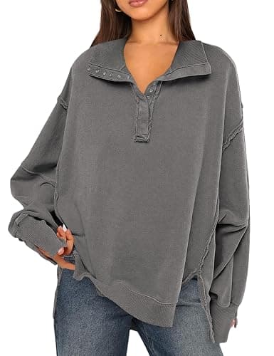 Wanzetaly Women's Oversized Sweatshirt Button Henley Neck Hoodies Long Sleeve Pullover Tops 2025 Outfits - Image 1