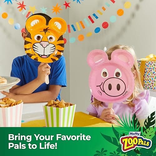Hefty Zoo Pals Party Edition Paper Plates for Kids, Assorted Animal Designs, 7.75 Inches with Two Dipping Compartments, Multi-Color, 20 Count thumbnail 8
