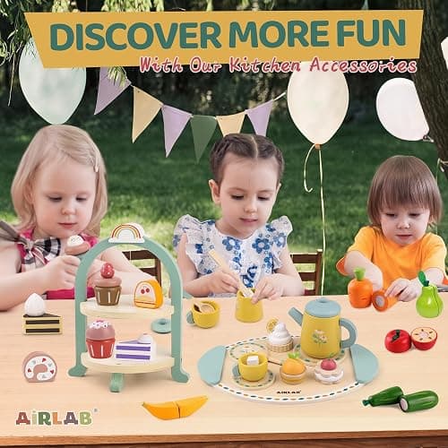 Airlab Tea Sets for Toddlers 3-5 Girl Birthday Gift 2 Year Old Princess Party Wooden Play Food Toy Sets for Kids Kitchen Accessories Age 3 4 5 6 Wood Educational Toys thumbnail 7