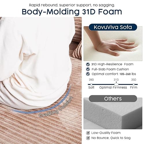 No Assembly Cloud Modular Sectional Sofa，108" U-Shape Corner Couch with Ottoman - Plush Corduroy, Deep Seating, Right Chaise (Camel) | Modern Minimalist Living Room Furniture thumbnail 7