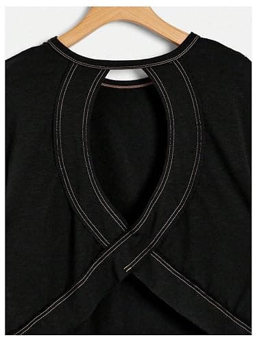 RoseSeek Women's 2 Packs Open Back Tops Criss Cross Cut Out Summer Casual T Shirt Crewneck Short Sleeve Backless Tee thumbnail 5