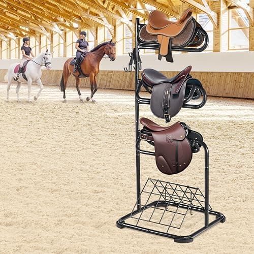 VEVOR Freestanding Saddle Stand, 30 x 30 x 68.5 in, 3 Tiers Saddle Rack, Heavy Duty Saddle Blanket Holder with Removable & Rotating Tiers, English & Western Saddle Rack for Tack Room Organization thumbnail 8