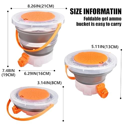TANSAR Foldable Gel Ball Blaster Ammo Bucket, Portable Splatter Blaster Accessories, Gel Gun Ammo Container with Strainer, Large Capacity Tub for Holds 10,000 Gel Balls, for Ages 14+, Orange thumbnail 2