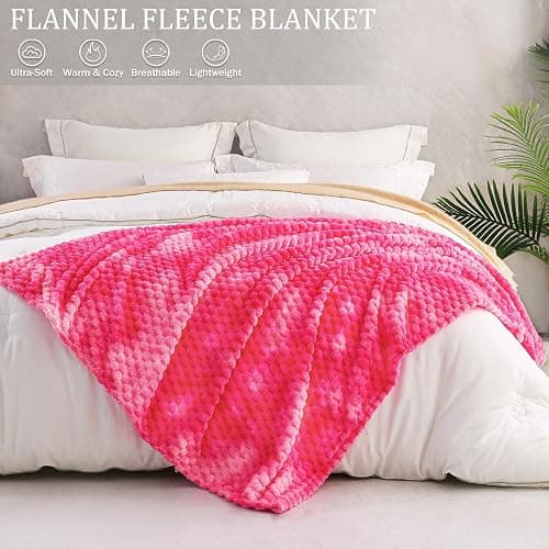 Exclusivo Mezcla Extra Large Soft Fleece Throw Blanket, 127x178 CM Stylish Jacquard Throw Blanket for Couch, Fuzzy Cozy Lightweight for All Season, Tie-dye Hot Pink thumbnail 4