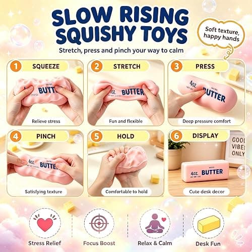 Crunchy Butter Squishy, Slow Rising Squishy Toys ASMR Squishy Crunchy | Crunchy Squishies Shaped Sensory crunchy butter, Pink Anxiety Relief Fidget Toys, Portable Desk Gifts Teens & Adults thumbnail 5