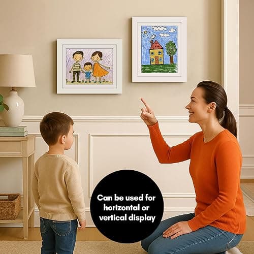 Americanflat Kids Artwork Frame Changeable (White) - Magnetic Door Holds 100 Art Pieces - 8.5x11 Letter Size Display with Mat or 10x12.5 Without Mat - My Mini Masterpiece thumbnail 5