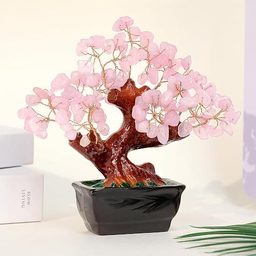Parma77 Feng Shui Natural Rose Pink Quartz Crystal Money Tree, Healing Crystal Trees Bonsai Style Decoration for Wealth and Luck for Home Decor, Gifts for Women thumbnail 2