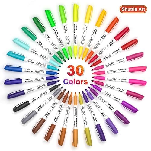 Shuttle Art 30 Colors Permanent Markers, Fine Point, Assorted Colors, Works on Plastic,Wood,Stone,Metal and Glass for Kids Adult Coloring Doodling Marking thumbnail 3