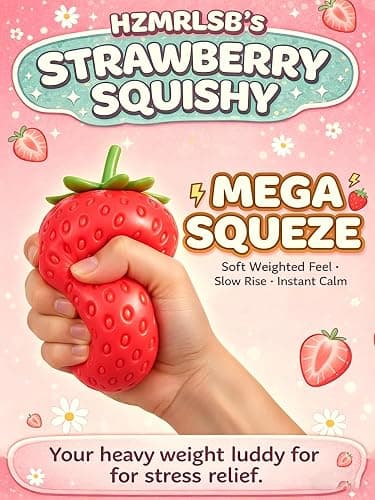 Realistic Strawberry Slow Rising Stress Ball, 2 Sizes 5.9/3.9 Inch Soft Squeeze Fruit Fidget Toy, Anxiety Relief Sensory Squishy Toy for Adults Kids, Party Favor & Desk Decor (Large-1PCS) thumbnail 6